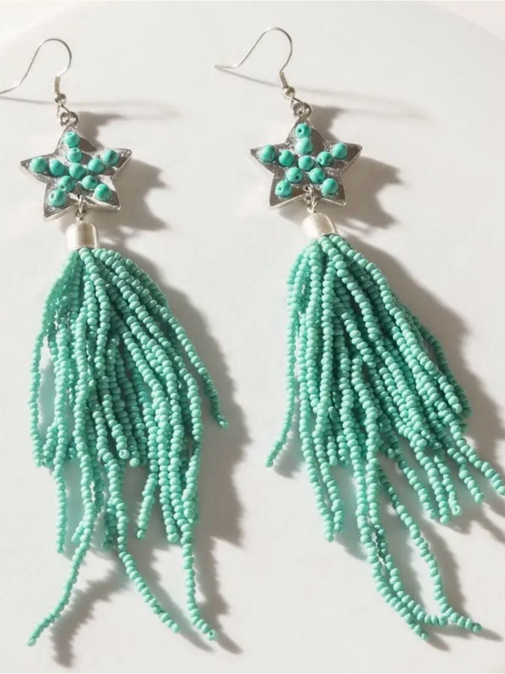 Myra Bag Mint Turquoise Star Beaded Tassel Earrings
